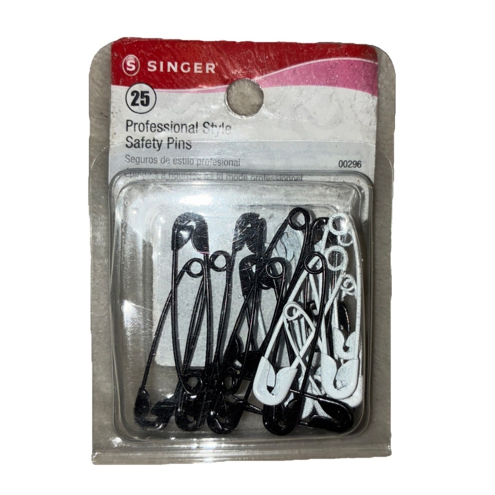 One‎ Package of 25 Count Singer Professional Style Safety Pins Black & White